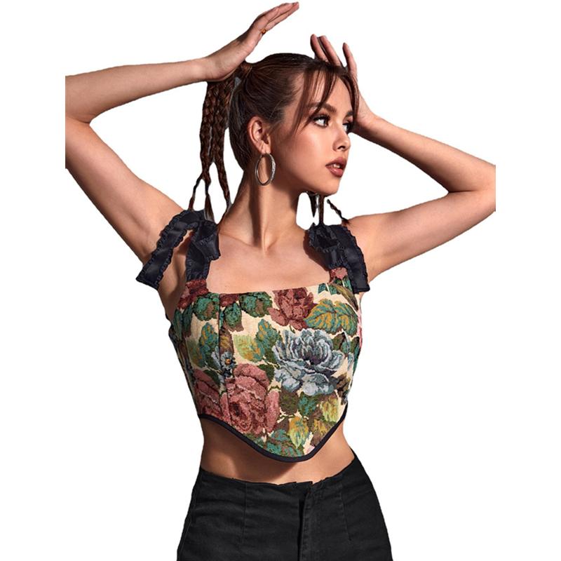 

Women's Tanks & Camis Vintage Aesthetic Crop Tops Summer Women Floral Square Collar Corset Vest Grunge Fairy Core Clothes Streetwear Y2k Clo, As photo shows