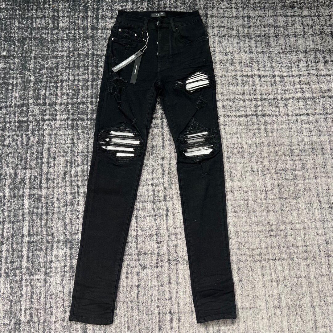 

HM584 High quality Mens jeans Distressed Motorcycle biker jean Rock Skinny Slim Ripped hole stripe Fashionable snake embroidery Denim pants, Black