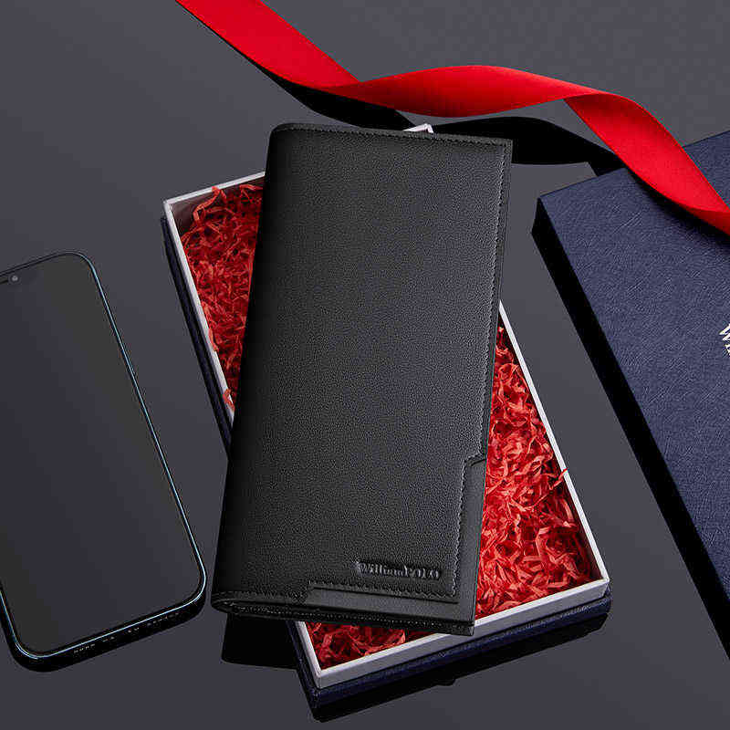 

100% Genuine Leather Men's Wallet Rfid Blocking Long Purse Coin Case Passport Cover for Mens Credit Card Holder, Black