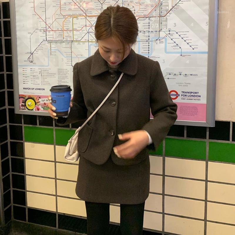 

Two Piece Dress Women 2 Set Outfits Long Sleeve Turn Down Collar Single Breasted Ladies Vintage Coat And High Waist Sexy Mini Skirt, Photo color