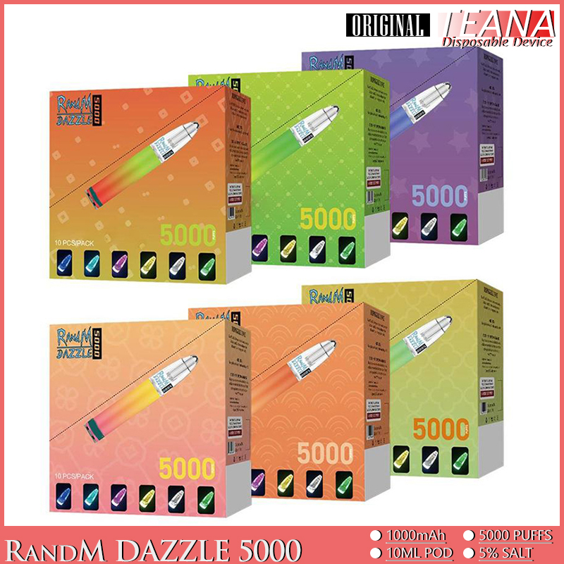 

Original RANDM Dazzle RGB Light E Cigarette Starter Kit Mesh Coil 5000 Puffs Disposable Vape Rechargeable 1000mAh 10ml Pre-filled Pod Cartridges Vapes, Remark colors