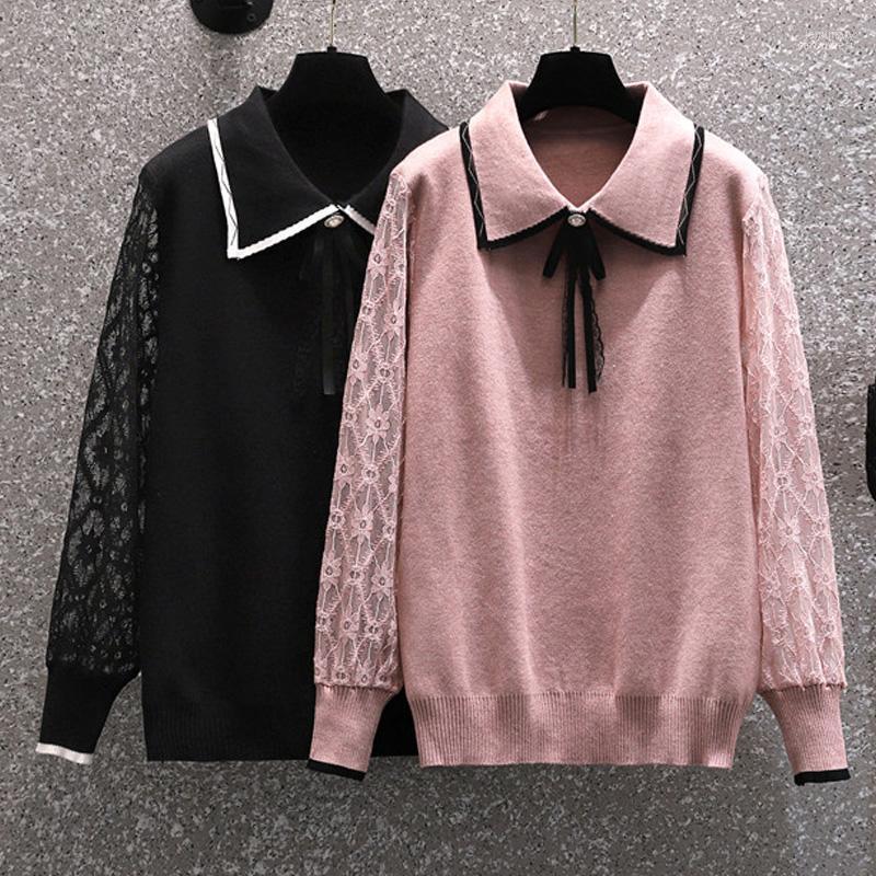 

Women's Sweaters Sexy Women 2022 Fashion Solid Loose Bow Knitting Vintage Long Sleeve Asymmetry Female Pullover Tops Jemi22, Black