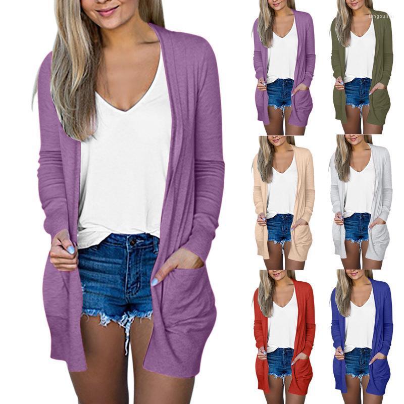 

Women' Jackets Pockets Cardigans Sweater Thin Knitted Female Loose Drape Lightweight Open Front 2022 Femme Casual Long Sleeve Coat, Beige