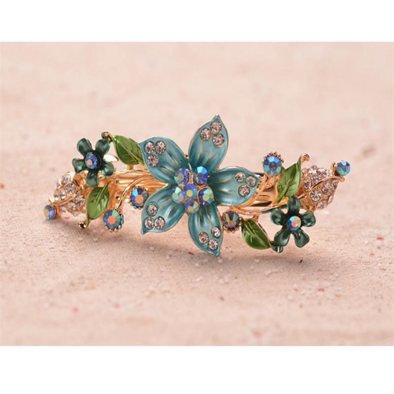 

Hair Clips & Barrettes Beautiful Enamel Flower Jewelry Gold Color Metal Top Rhinestone Crystal Clip Wedding Accessories Gifts