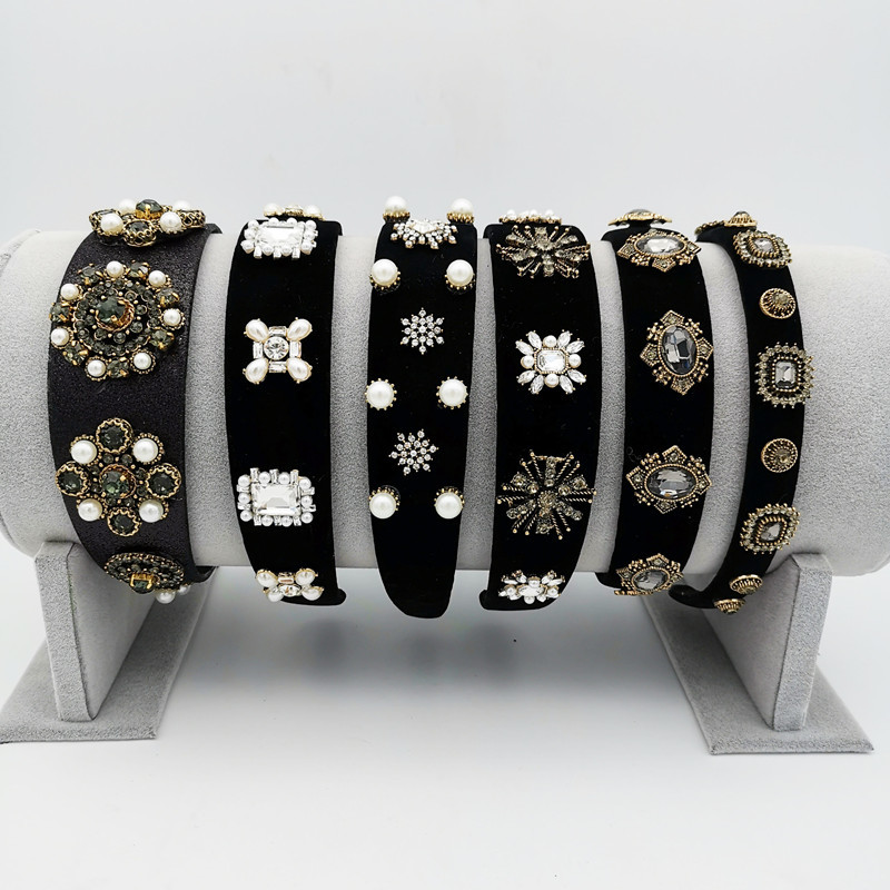 Luxury Diamond-studded Headbands Fashion Hair Accessories Women Baroque Full Diamond Pearl Wide-brimmed Hairband Wild Hair Hoop-image-774933253