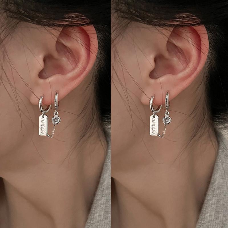 

Dangle & Chandelier Pcs Two Hole Piercing Earrings For Women Punk White Crystal Zircon Chain Earring Party JewelryDangle