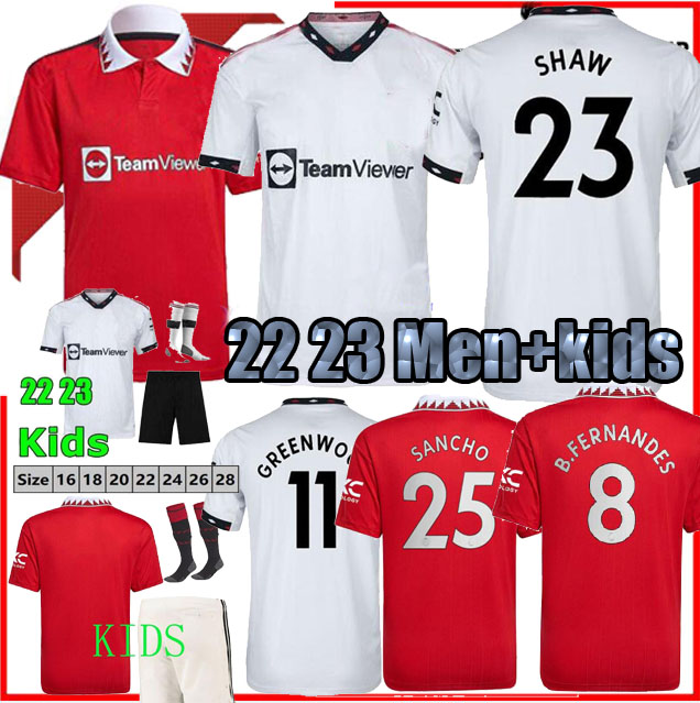 

22 23 SANCHO soccer jerseys Fans Player version BRUNO FERNANDES MAN uTd RASHFORD football shirt 2022 2023 home men kids kit sets McTominay Elanga VARANE FRED MAGUIRE, 22/23 home 1