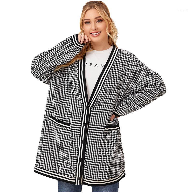 

Coat 2022 Women's Plus Size Houndstooth Jacket Mid-length Loose Knitted Bat Sleeve Cardigan -5XL Cárdigan Suéter Blouses & Shirts, Black