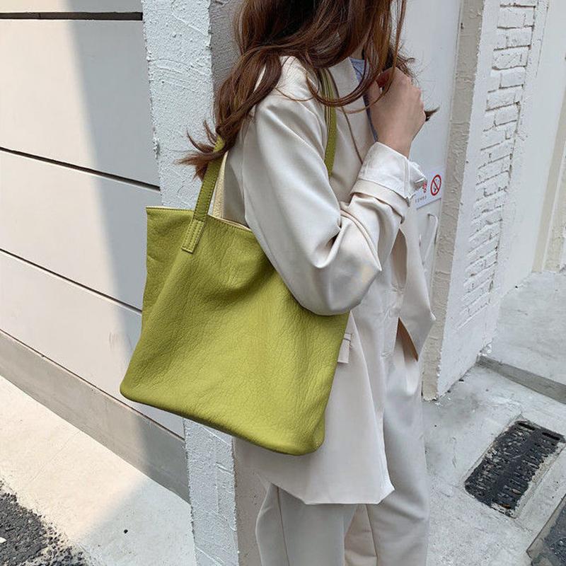 

Evening Bags Tote Bag Women Shoulder Female Designer Handbag High Capacity PU Leather Contrast Color Simple All-match Fashion, Green
