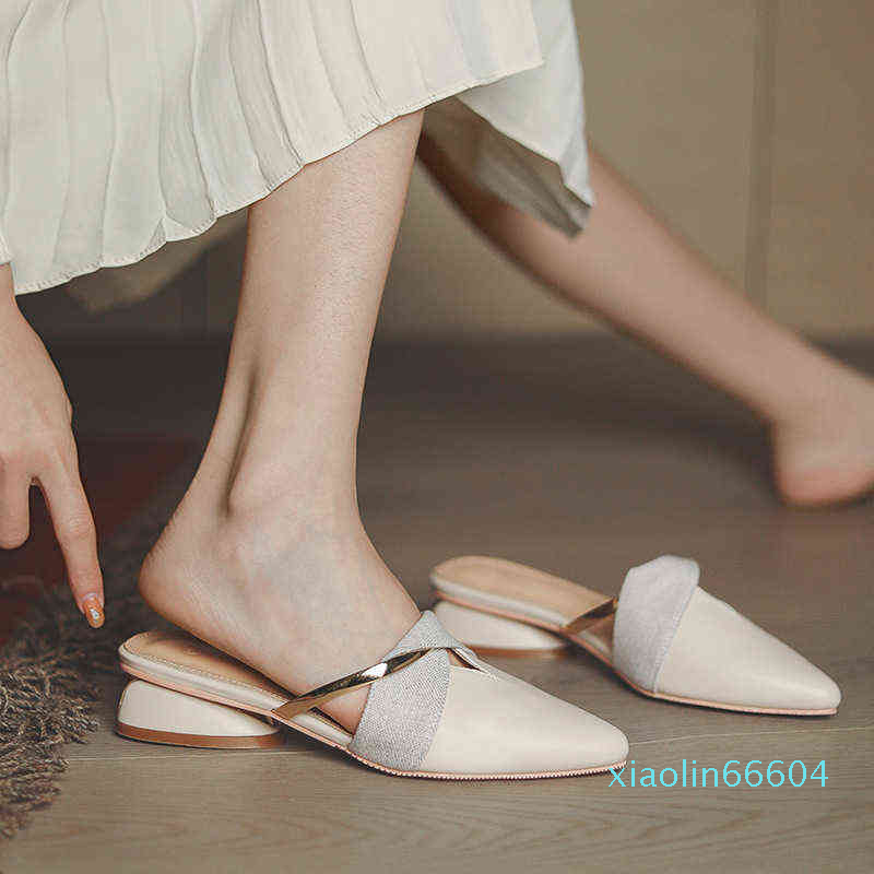 

Fashion-Slippers women's wear pointed Muller half sole sandals Casual and comfortable flat one-shoe sandals, Black