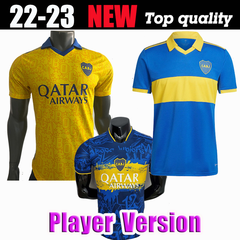 

player version 2022 2023 Boca Juniors Soccer Jerseys BENEDETTO MARCOS ROJO CARLITOS DE ROSSI TEVEZ SALVIO home away 3rd 22 23 football tight shirt Kids Kit, 22/23 third + saf