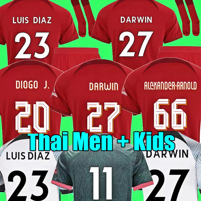 21 22 23 Saison à domicile Away 3rd Darwin Soccer Jerseys 2022 2023 Mohamed Diogo Luis Diaz Alexander Arnold Kit de football Tops Shirts Men Kids
