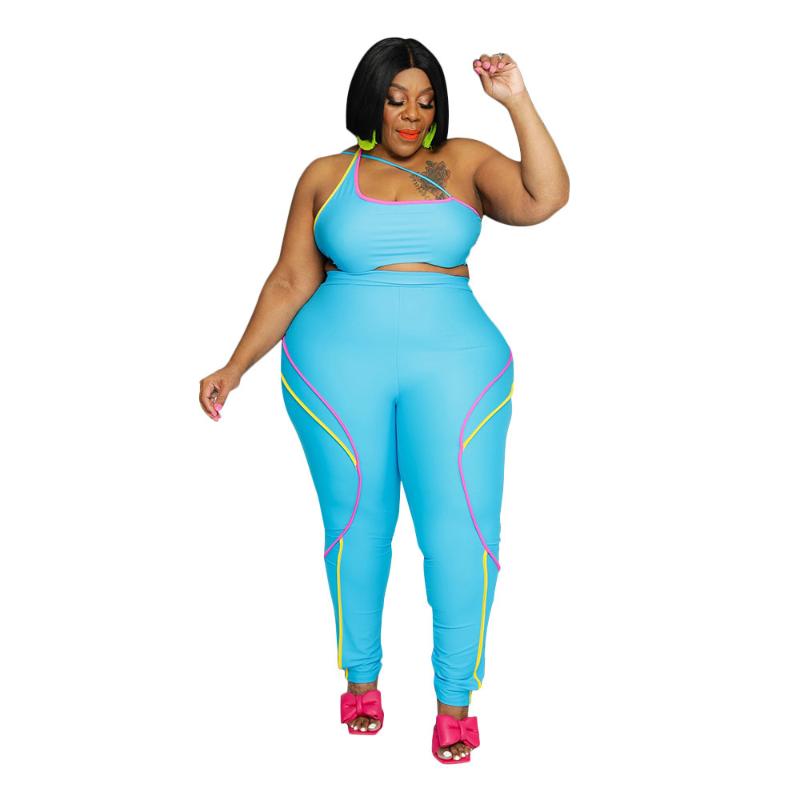 

Women's Plus Size Tracksuits 4XL 5XL 2 Piece Set Women Summer Outfits Sexy Night Club Party Crop Top Skinny Pants Two Sets Jogging Femme Sui, Black