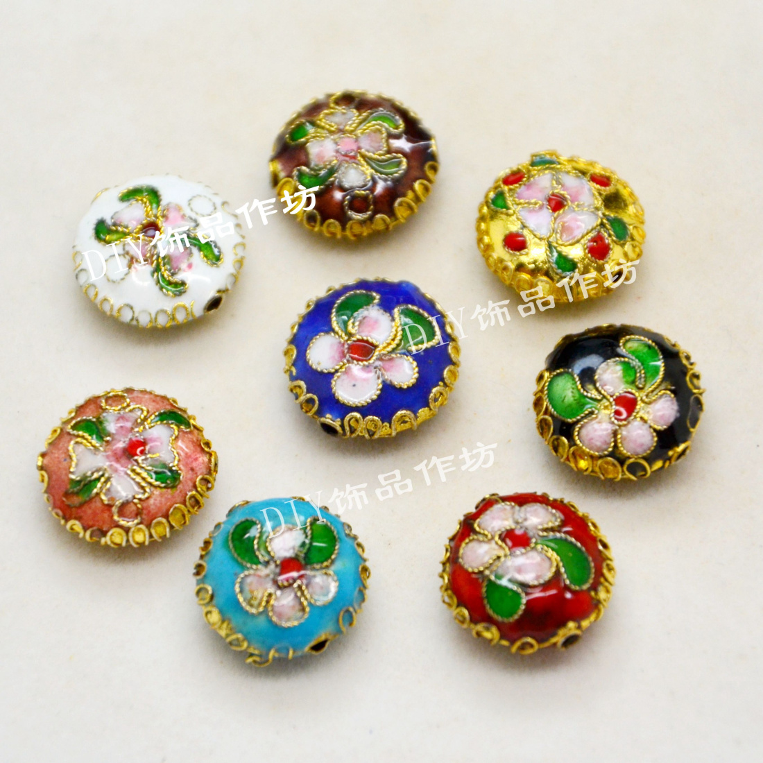 

10pcs Cloisonne Filigree 15mm Oblate Floral Beaded Whoesale Handcrafts Copper Enamel Ethnic Beads Accessories DIY Jewellery Making