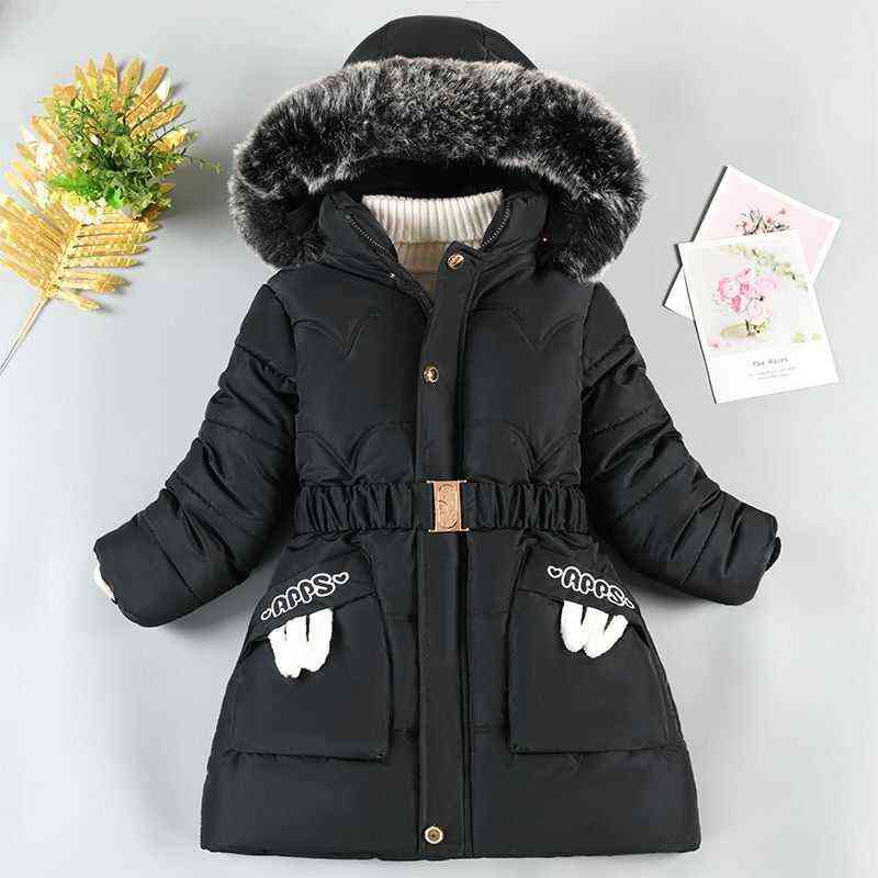 

Lzh 2022 Winter Girls Parka For Children Thickened Long Outerwear Jacket Kid 'S Fur Hooded Overcoat Jacket For Girl Clothing 4-12 J220718, Brown.