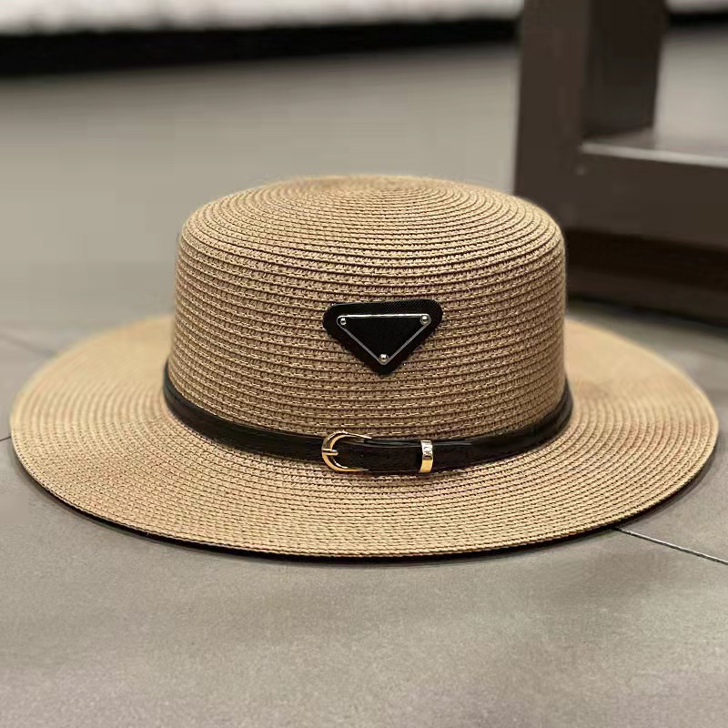 

2022 Straw Hat luxury gentleman Cap top quality men's and women's sun Hat, White straw hat brown belt