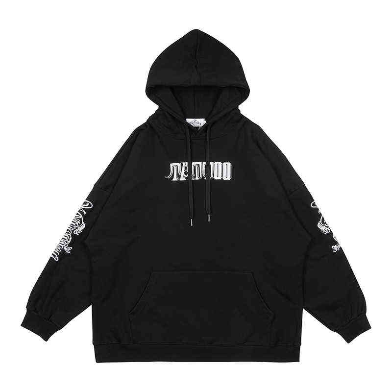 

Harajuku Retro Black White Solid Color Pullover Men's Autumn Hoodies High Street Embroidery Casual Couple Hooded Sweatshirts T220726