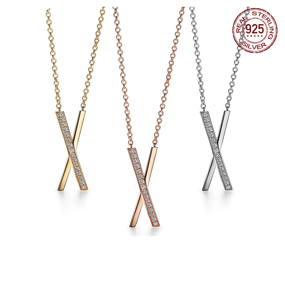 

Couple Classic S925 Sterling Silver Bracelets X Letter Inlaid Zircon Luxury Brand Necklace Party Gift For Girlfriend