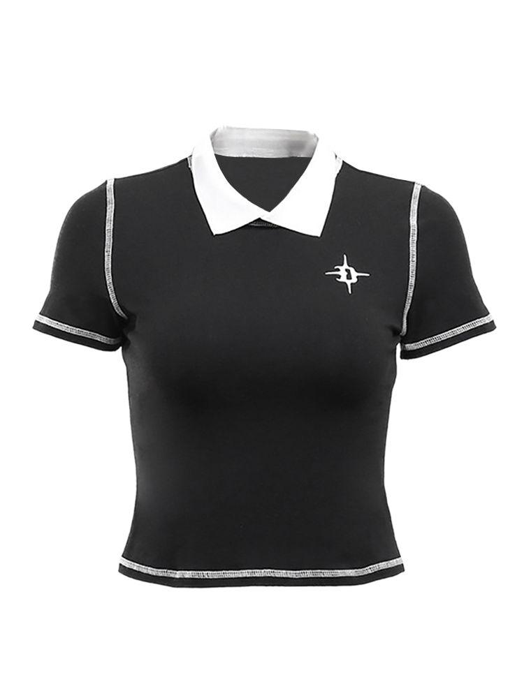 

Women' T-Shirt Women' Summer Y2K Short Sleeve Crop Top Gothic Navel Slim StreetwearWomen, Black