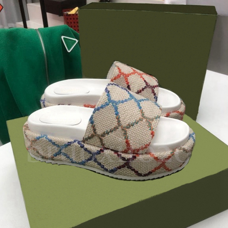 

2022 womens fashion embroidered canvas designer slides slip on slippers girls 60mm Canvas covered platform sandals with box and dust bags size35-45, Dont pay it