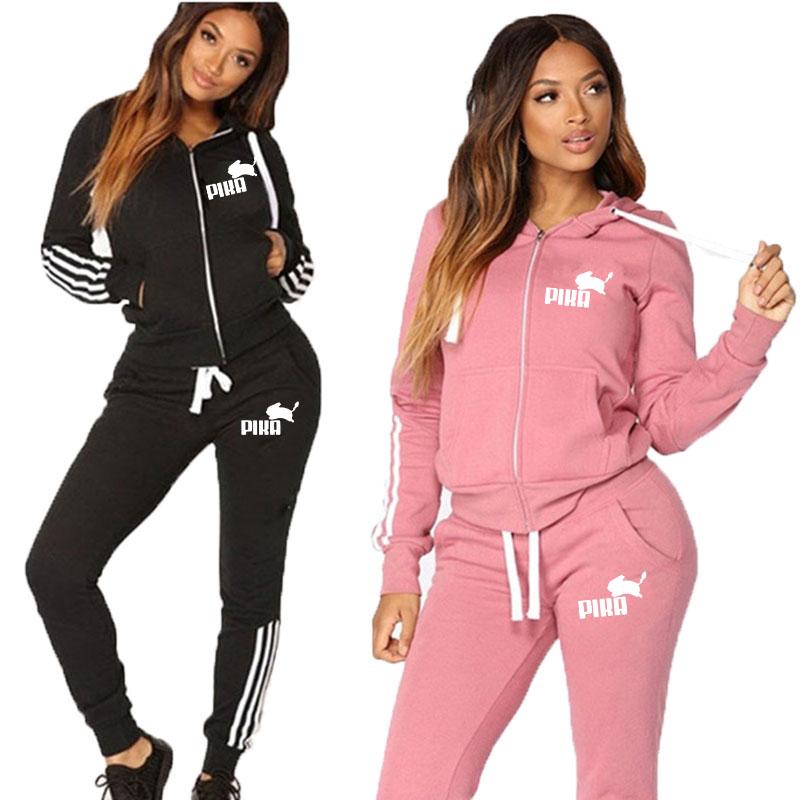 

Women' Two Piece Pants Fashion Women Hooded Jacket Tracksuit Casual Zipper Hoodies And Trousers Sports Wear SuitsWomen, Black