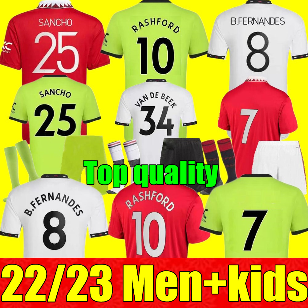 

New 22 23 adult Man Men kids kit soccer jersey 2022 2023 SANCHO CAVANI UTD VAN DE BEEK MANCHESTER B. FERNANDES RASHFORD UNITEDS LINGARD football shirt, 22/23 adult home+league patch