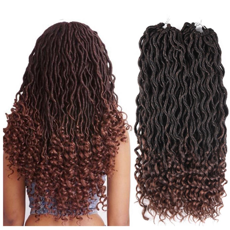 

Bohemian Curly Crochet Braids Faux Locs Hair 18inch 24 Strands Ombre Braiding Extensions Synthetic Dreadlocks Hair190y, #1b