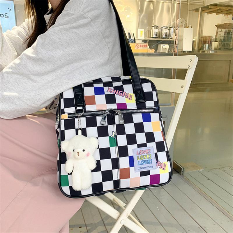

Evening Bags Retro Shoulder Women Checkerboard Plaid Uniform Cosplay Handbag Totes For Student Girls Casual School Book Bag, Black
