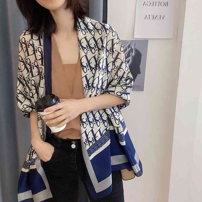 YIPE New high-grade Hangzhou Silk Scarf women's solid color d letter mulberry silk scarf sunscreen shawl