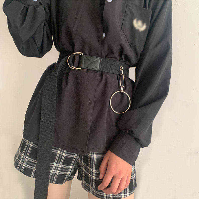 

Punk Canvas Belts With Big Ring Pendant Ladies Metal Double D Ring Buckle Waist Strap Fashion Women Jeans Trouser Waistband Y220419, Black