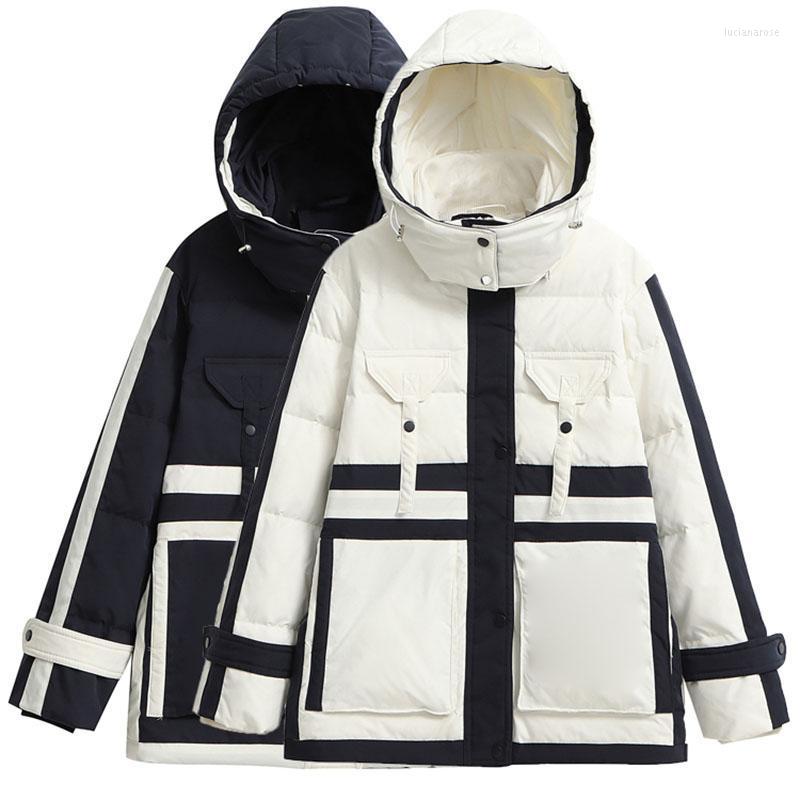 

Women's Down & Parkas 2022 Winter Trend White Duck Jacket Warm Hooded Fashion Large Size High-Quality NBH222 Luci22, Navy blue
