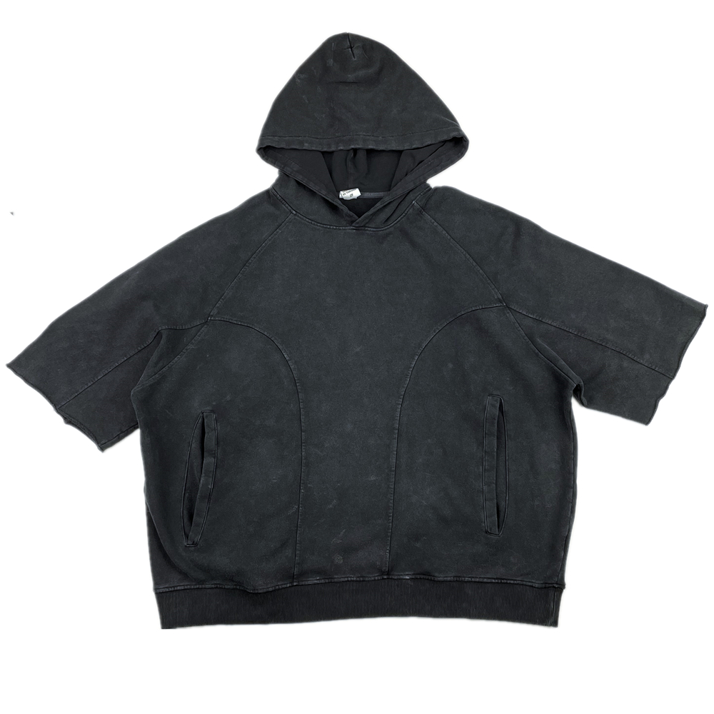 

Oversize Washed Terry Half Sleeve Raglan Hoodie 2022 Men Paneled Sweatshirt Men Streetwear