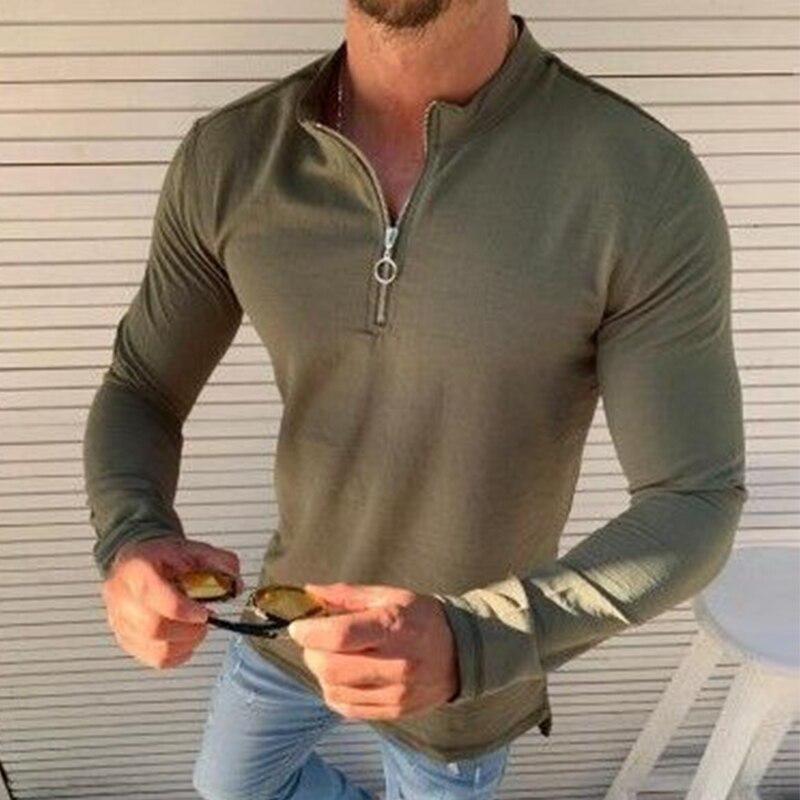 

Men's T-Shirts Spring Autumn Long Sleeve T Shirts Solid Mens Stand Neck Zipper Tee Shirt Pullover Fashion Casual Male Slim Tops StreetwearMe, Yellow