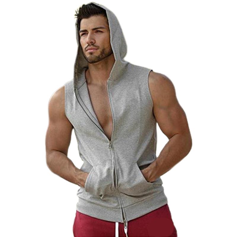 

Men's Hoodies & Sweatshirts Hoodie Men Summer Fashion Sleeveless Tops Solid Color Zipper Hooded For Casual Pockets Shirt MenMen's, Black