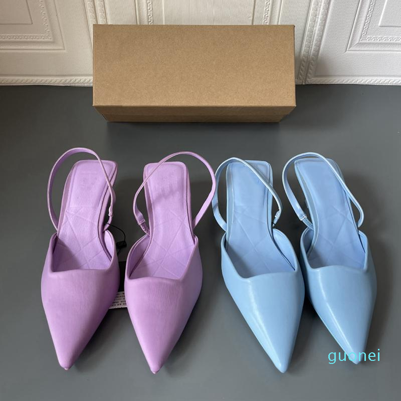 

Sandals 2022 Summer Brand Women Sandal Fashion Pointed Toe Shallow Slip On Ladies Elegant Mules Shoes Thin Low Heel Dress 639, Pink