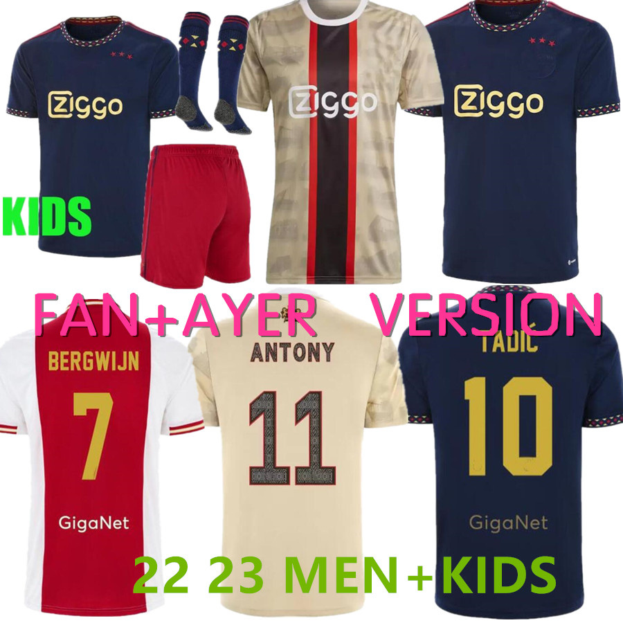 

22 23 TADIC ajaxs soccer jersey TOP BERGWIJN 7 2022 2023 football shirt home ANTONY BLIND HALLER NERES men kids kit third set uniforms 2023 fan PLAYER version away, Gray