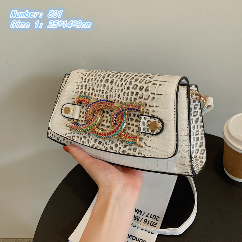

Wholesale factory ladies leathers shoulder bags high quality heavy industry studded handbags street personality chain bag shaped leather crocodile handbag, Black1-801