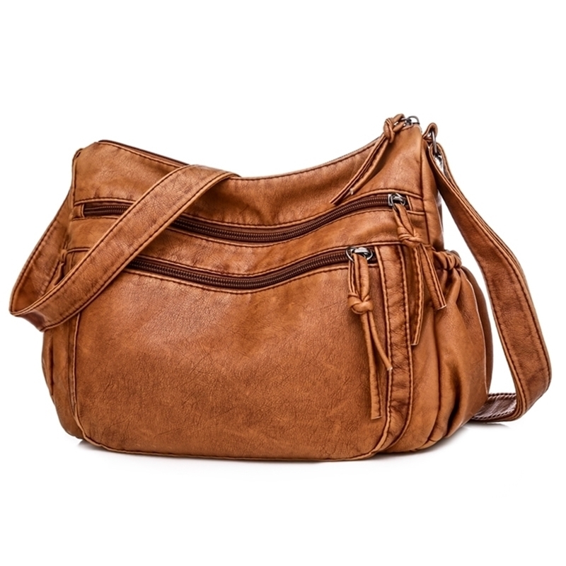 

Vintage Women Shoulder Bag Pu Leather Crossbody Soft Multipockets Messenger Flap Lady Handbag 220608, Brown