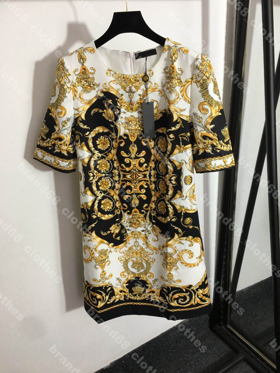 

Designer Print Dresses for women Diamond Flower Top Quality Cotton Slim Zip Party Dress Shirts Ladies Ve..ace logo Brand long sleeve tops Summer womens clothes