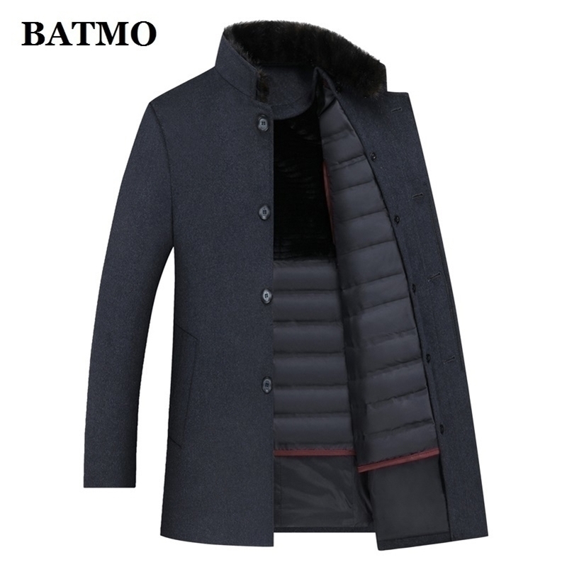 

BATMO winter wool trench coat menmens 90% white duck down wool jackets thicked wool coat menplussize M4XL 201116, Navy blue
