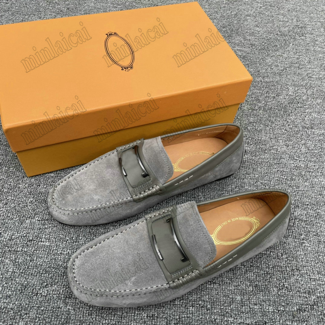 

Designer Gommino Driving Shoes Men's Grey Suede Mocassins Loafers Shoe with penny bar rubber pebble outsole Italy Leather Slip-on Casual Shoes