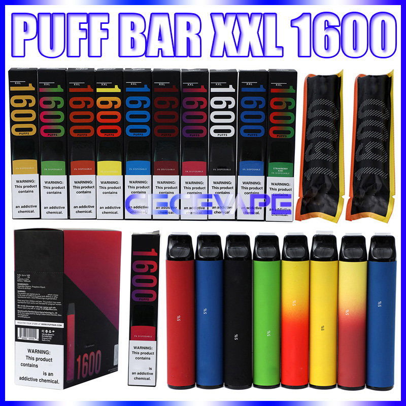 

Puff Bar XXL 1600 Puffs Disposable Vape Pen E Cigarette Device With 1000mAh Battery 6.5ml Cartridge Pod Pre-Filled PuffBar Vapor Kit VS Crave Max
