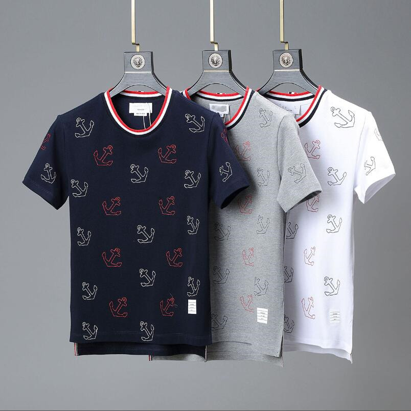 TB Men's T-shirts Été Nouveau cou de coton Colon Broidé à manches courtes à manches courtes à manches rayées Classics Split Top Veste # S-XXXL