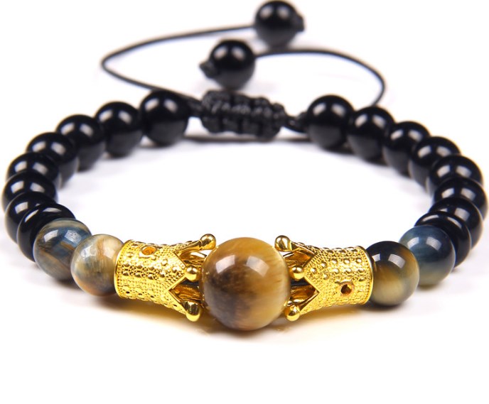 

8mm Fashion Yellow tiger eye blue tiger eye purple tiger eye crown Natural Stone Beads Bracelet for Women Men Yoga Energy Balance Jewelry wg3s
