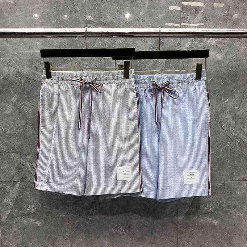 

TB THOM Men's Shorts Casual Classic Stripes Short Pants Comfortable Cotton Workout Clothes Elastic Waist Running Beach Shorts, Blue