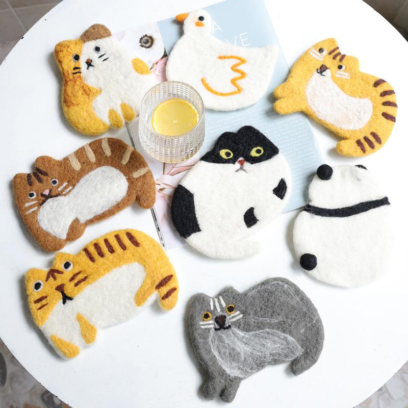 

Mats & Pads Cat Coasters Felt Animal Mat Coffee Mugs And Cups Cartoon Desktop Ornament Placemat Insulating Dining Home Decoration