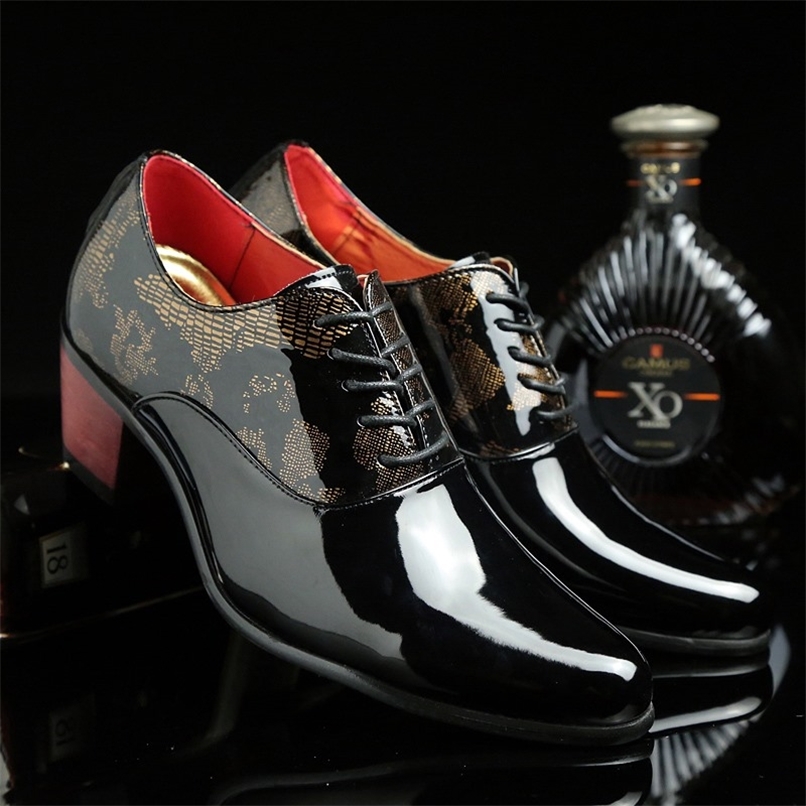 

Men Dress Shoes Fashion Patent Leather Men Formal Shoes Luxury Brand Business Office Weding Footwear Men High Heels Shoes 220816, Black 919