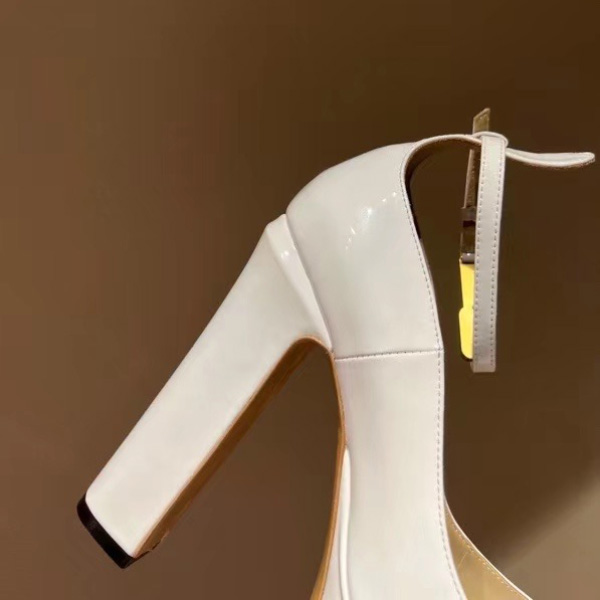 

Tan-Go platform pumps shoes White patent leather high-heeled ankle strap chunky heels block Heel 155mm round toe dress shoe Women 8290894, Orange
