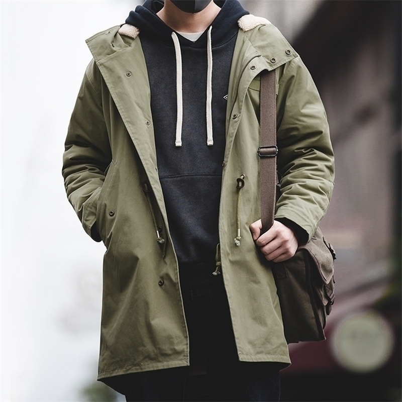 

Maden mens thick hooded M51 fishtail cotton coat plus velvet parka coat jacket army green cotton coat windbreaker men 201116, Olive green