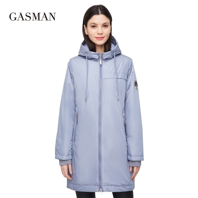 

GASMAN Fashion windproof warm women's jacket Long zipper down parka hooded down jacket for women autumn solid cotton coat Female 201127, 504 blue